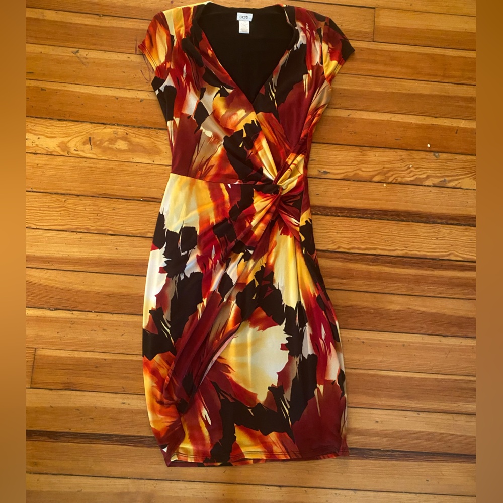 Y2K Cache Red & Yellow Knot-Front Wrap Dress made in USA